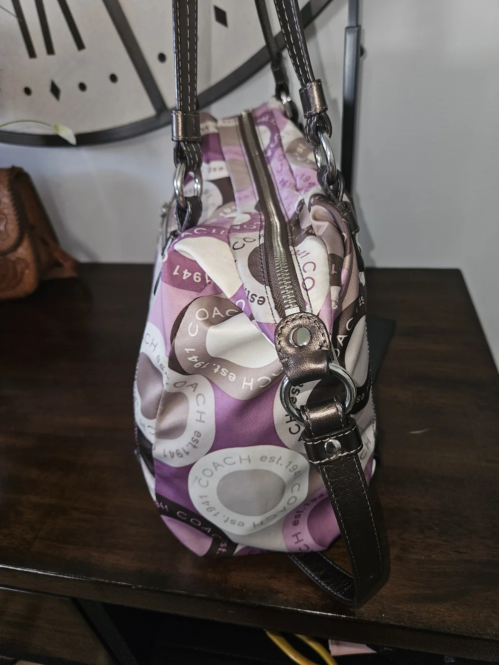 Coach Pink & Purple Logo Print Satchel